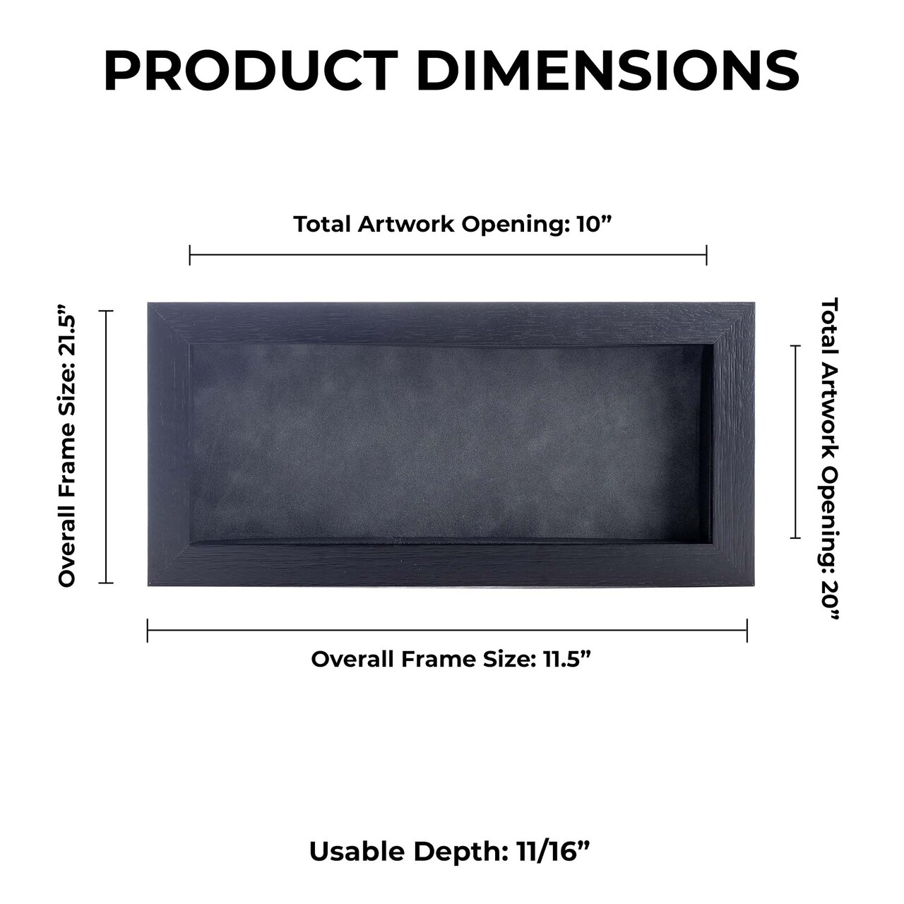 Black Wood Grain Shadow Box Frame with Acrylic Front - Dark Grey Suede Backing, 30 Sizes